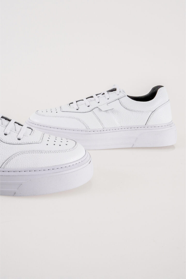 Hakiki Deri Erkek Sneaker Beyaz Kalın Tabanlı Spor Ayakkabı - Görsel 4