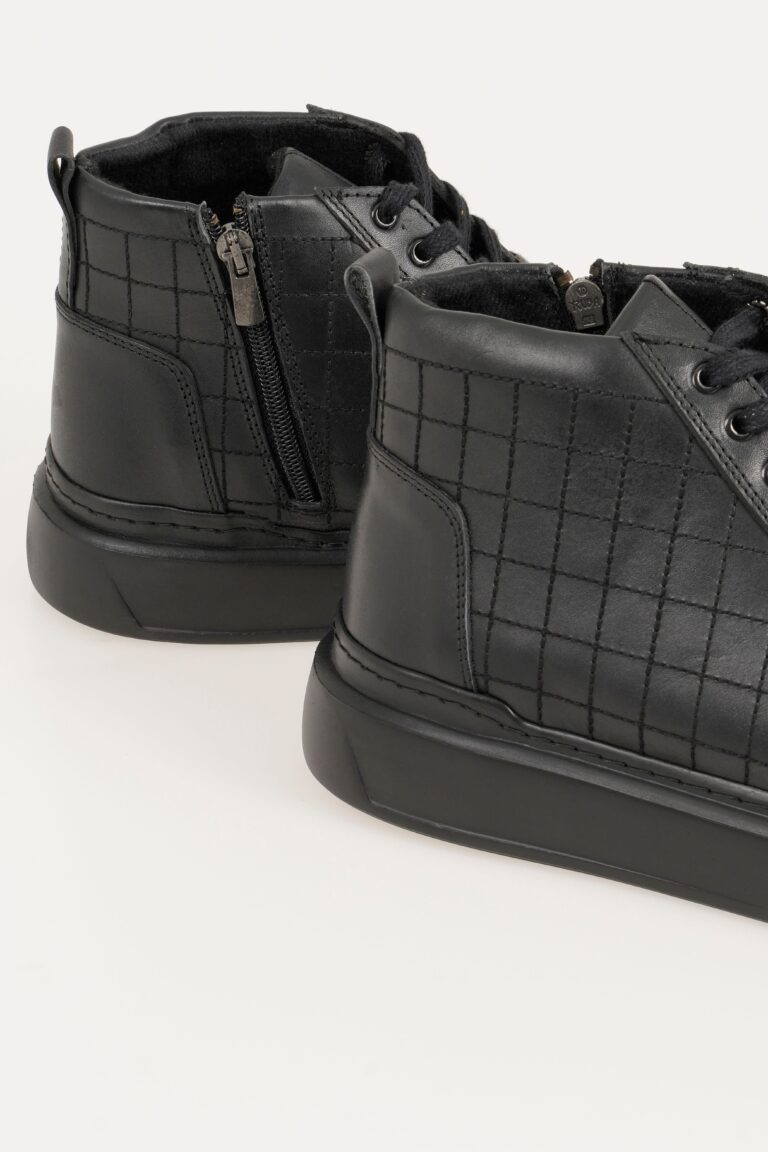 Hakiki Deri Erkek Sneaker Bot Bağcıklı Fermuarlı Kapitone Desenli - Görsel 4